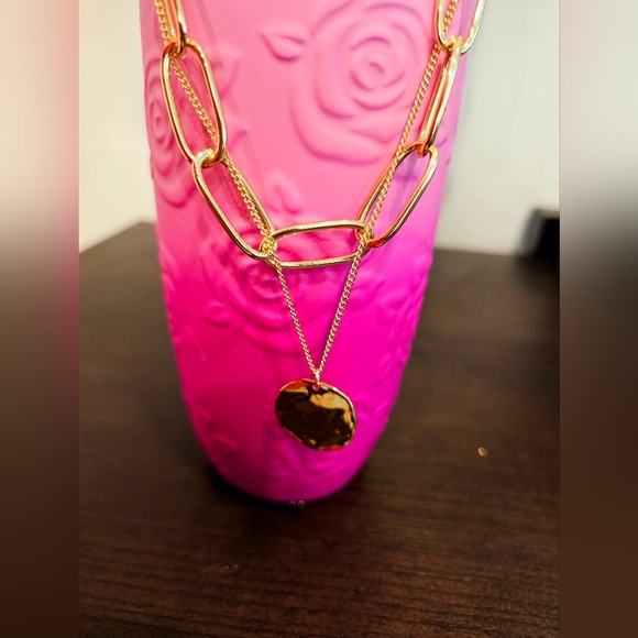 ADORNIA Gold plated large chain & coin layered Necklace. - Picture 4 of 4